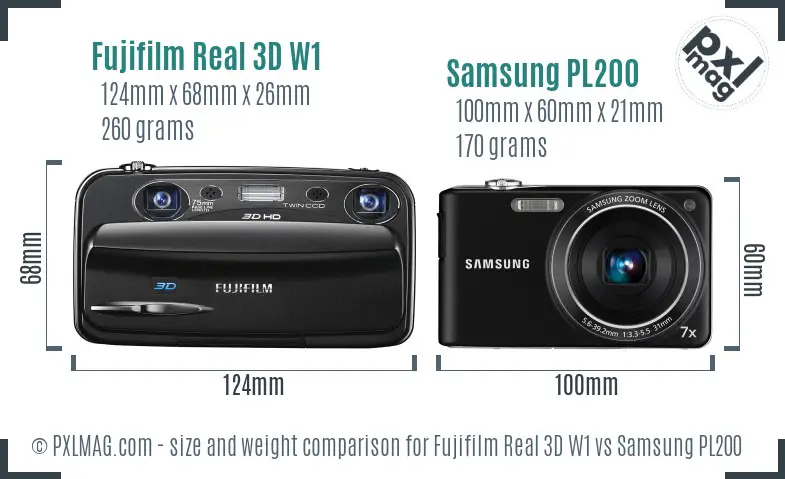 Fujifilm Real 3D W1 vs Samsung PL200 size comparison Fujifilm Real 3D W1 vs Samsung PL200 size comparison
