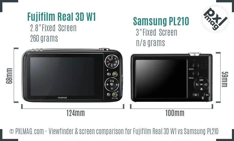 Fujifilm Real 3D W1 vs Samsung PL210 Screen and Viewfinder comparison