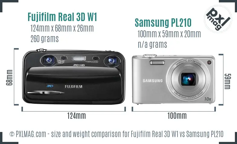 Fujifilm Real 3D W1 vs Samsung PL210 size comparison