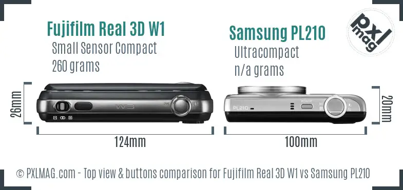 Fujifilm Real 3D W1 vs Samsung PL210 top view buttons comparison