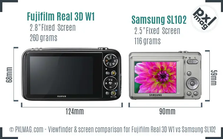 Fujifilm Real 3D W1 vs Samsung SL102 Screen and Viewfinder comparison