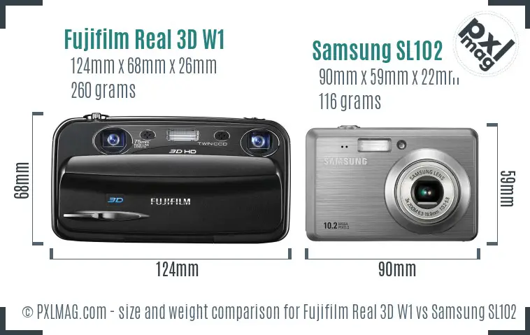 Fujifilm Real 3D W1 vs Samsung SL102 size comparison