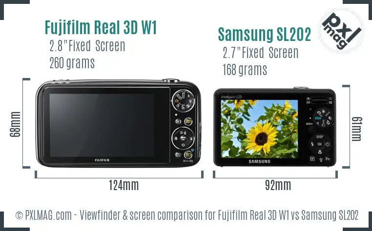 Fujifilm Real 3D W1 vs Samsung SL202 Screen and Viewfinder comparison