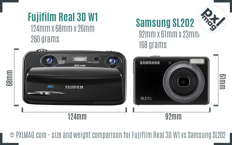 Fujifilm Real 3D W1 vs Samsung SL202 size comparison