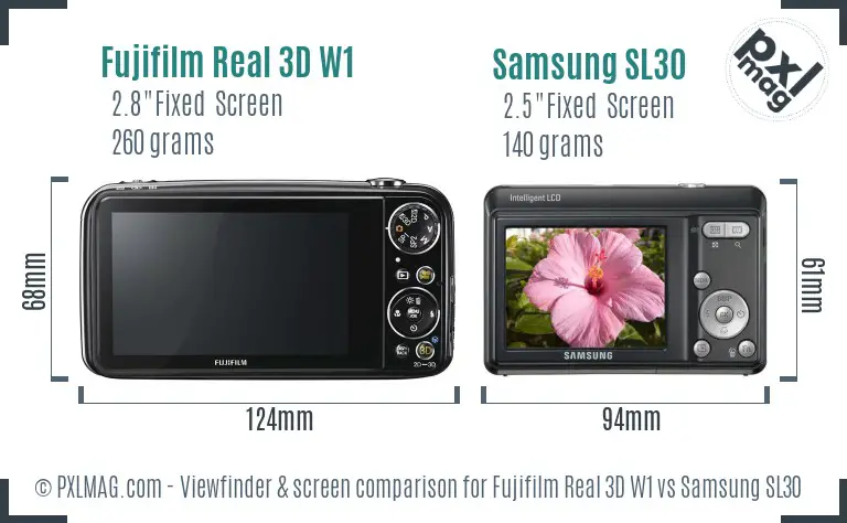 Fujifilm Real 3D W1 vs Samsung SL30 Screen and Viewfinder comparison