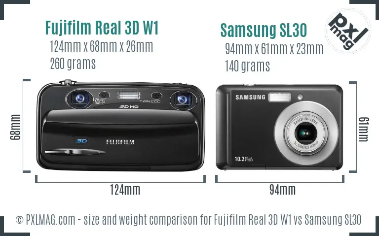 Fujifilm Real 3D W1 vs Samsung SL30 size comparison