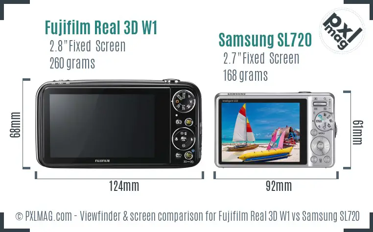 Fujifilm Real 3D W1 vs Samsung SL720 Screen and Viewfinder comparison