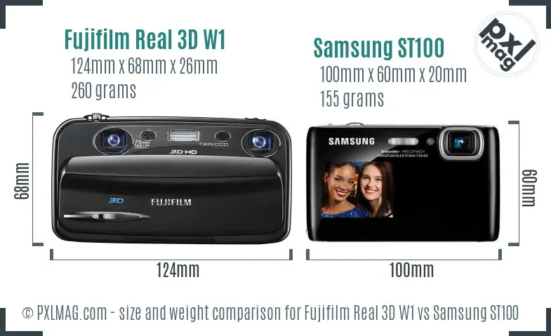 Fujifilm Real 3D W1 vs Samsung ST100 size comparison