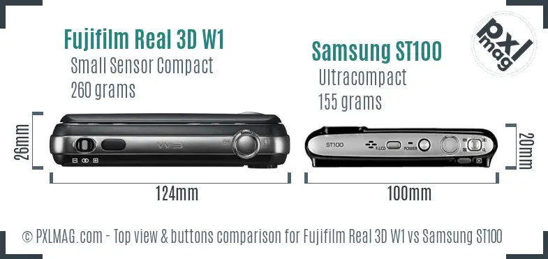 Fujifilm Real 3D W1 vs Samsung ST100 top view buttons comparison