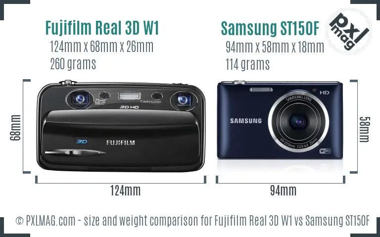 Fujifilm Real 3D W1 vs Samsung ST150F size comparison