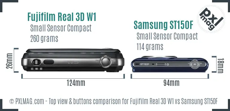 Fujifilm Real 3D W1 vs Samsung ST150F top view buttons comparison