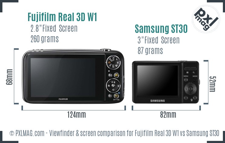Fujifilm Real 3D W1 vs Samsung ST30 Screen and Viewfinder comparison