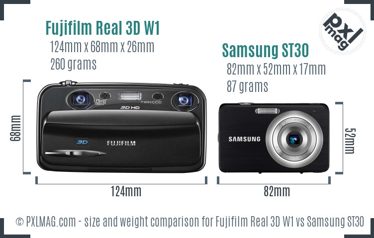 Fujifilm Real 3D W1 vs Samsung ST30 size comparison