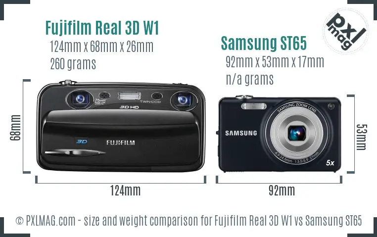 Fujifilm Real 3D W1 vs Samsung ST65 size comparison Fujifilm Real 3D W1 vs Samsung ST65 size comparison