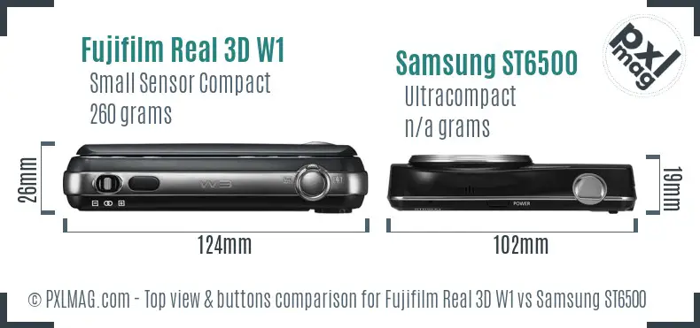 Fujifilm Real 3D W1 vs Samsung ST6500 top view buttons comparison