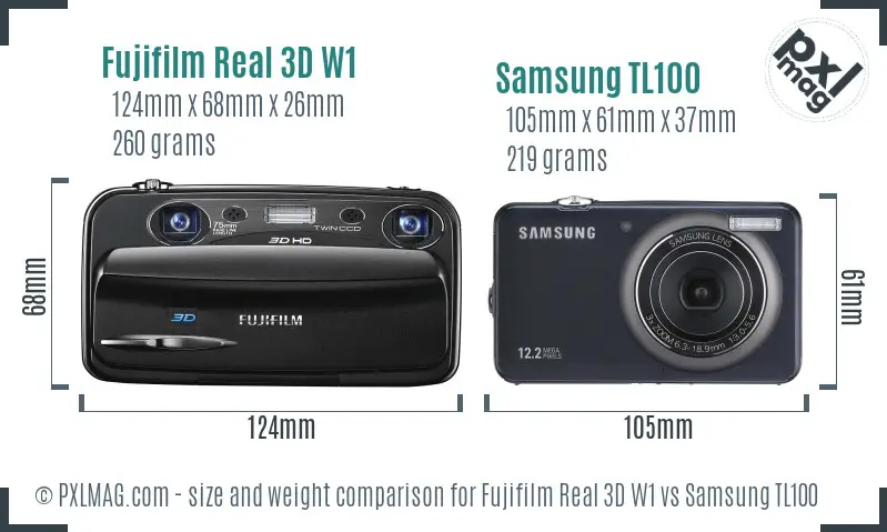 Fujifilm Real 3D W1 vs Samsung TL100 size comparison Fujifilm Real 3D W1 vs Samsung TL100 size comparison
