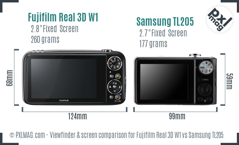Fujifilm Real 3D W1 vs Samsung TL205 Screen and Viewfinder comparison