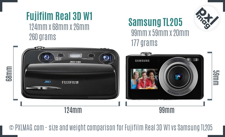 Fujifilm Real 3D W1 vs Samsung TL205 size comparison Fujifilm Real 3D W1 vs Samsung TL205 size comparison