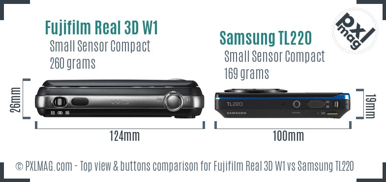 Fujifilm Real 3D W1 vs Samsung TL220 top view buttons comparison
