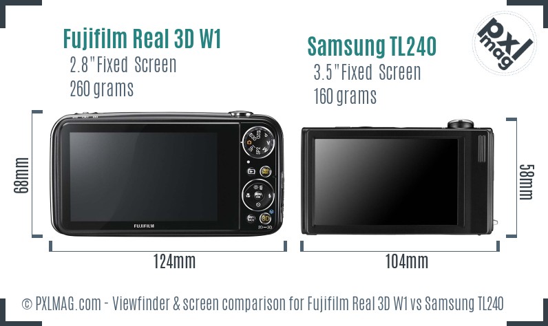 Fujifilm Real 3D W1 vs Samsung TL240 Screen and Viewfinder comparison