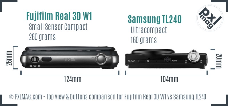 Fujifilm Real 3D W1 vs Samsung TL240 top view buttons comparison