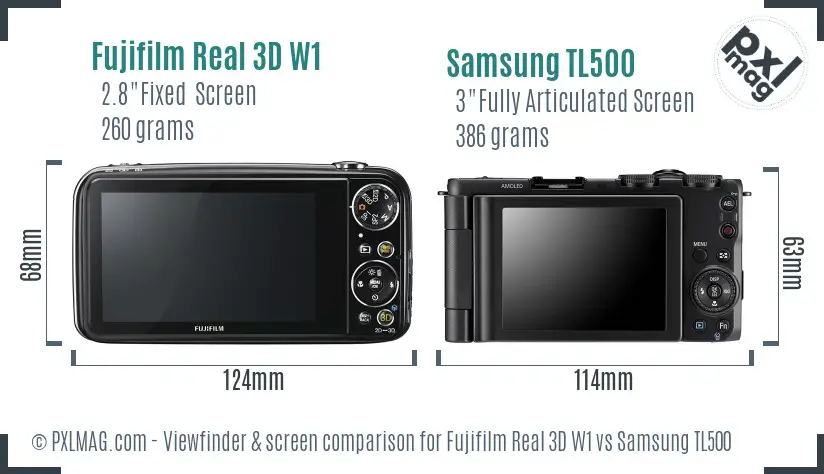 Fujifilm Real 3D W1 vs Samsung TL500 Screen and Viewfinder comparison