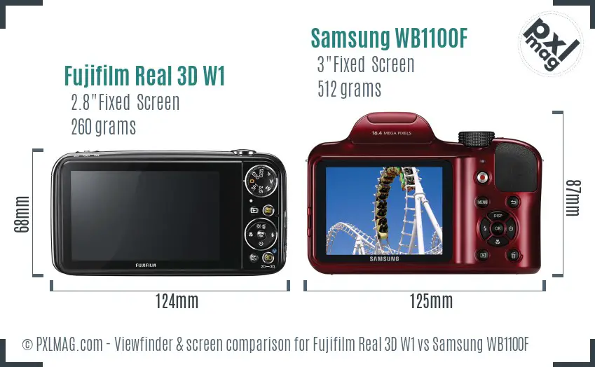 Fujifilm Real 3D W1 vs Samsung WB1100F Screen and Viewfinder comparison