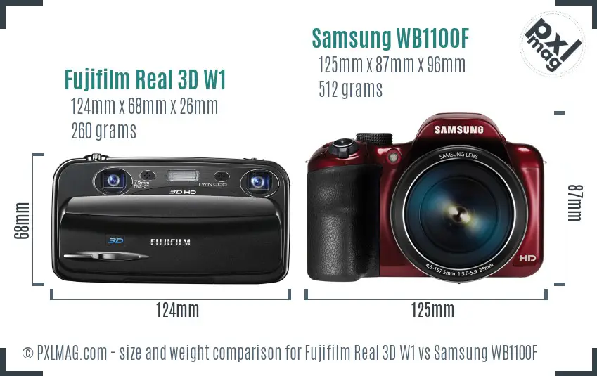 Fujifilm Real 3D W1 vs Samsung WB1100F size comparison