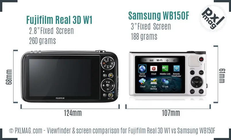 Fujifilm Real 3D W1 vs Samsung WB150F Screen and Viewfinder comparison