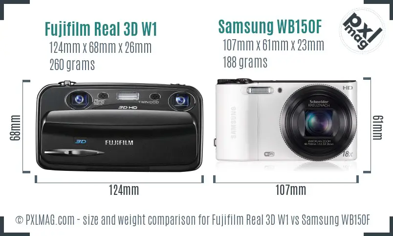 Fujifilm Real 3D W1 vs Samsung WB150F size comparison