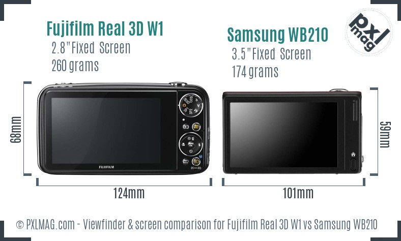 Fujifilm Real 3D W1 vs Samsung WB210 Screen and Viewfinder comparison