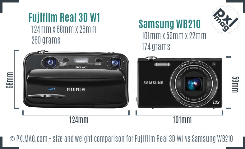 Fujifilm Real 3D W1 vs Samsung WB210 size comparison Fujifilm Real 3D W1 vs Samsung WB210 size comparison