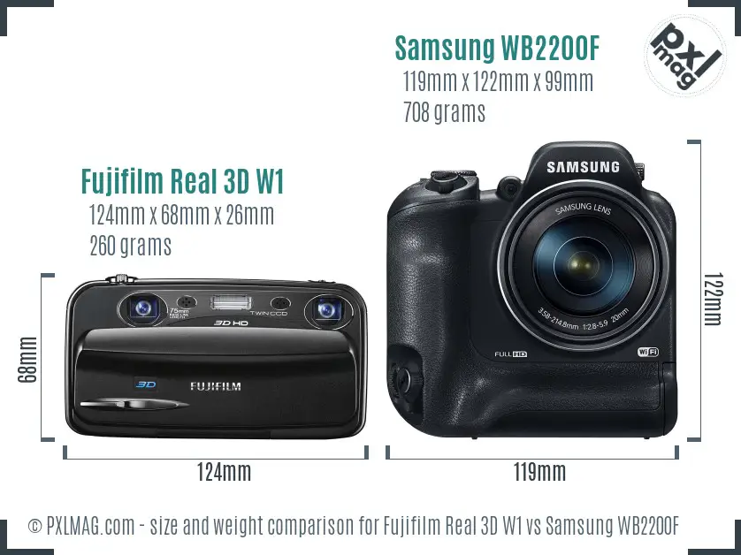 Fujifilm Real 3D W1 vs Samsung WB2200F size comparison