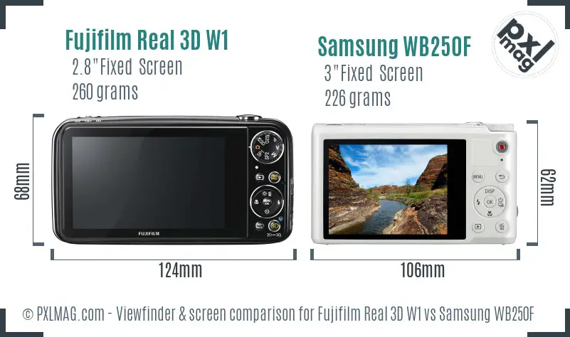 Fujifilm Real 3D W1 vs Samsung WB250F Screen and Viewfinder comparison