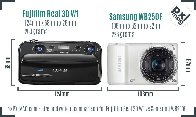 Fujifilm Real 3D W1 vs Samsung WB250F size comparison