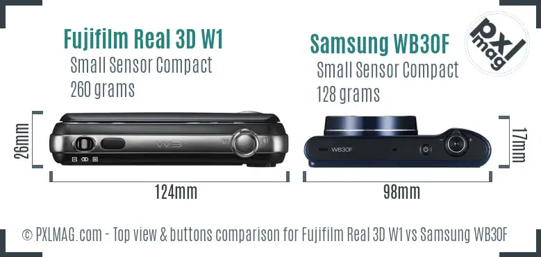 Fujifilm Real 3D W1 vs Samsung WB30F top view buttons comparison