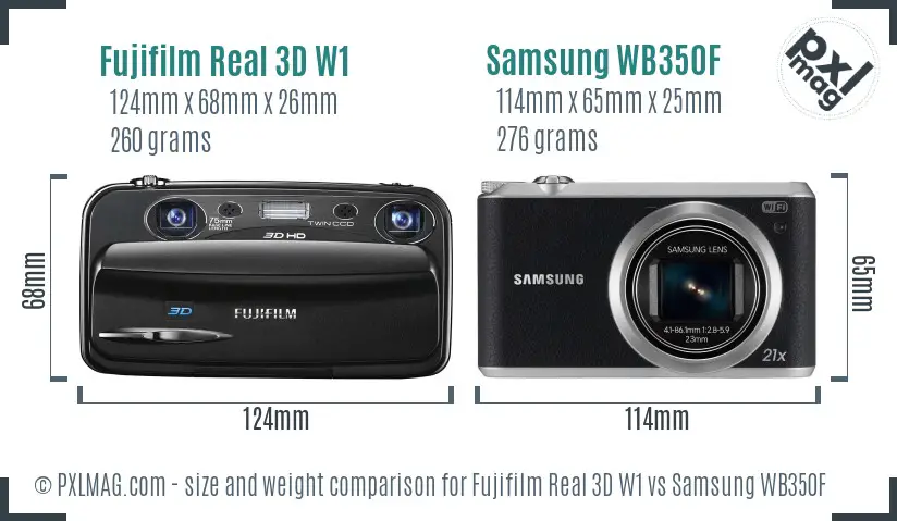 Fujifilm Real 3D W1 vs Samsung WB350F size comparison