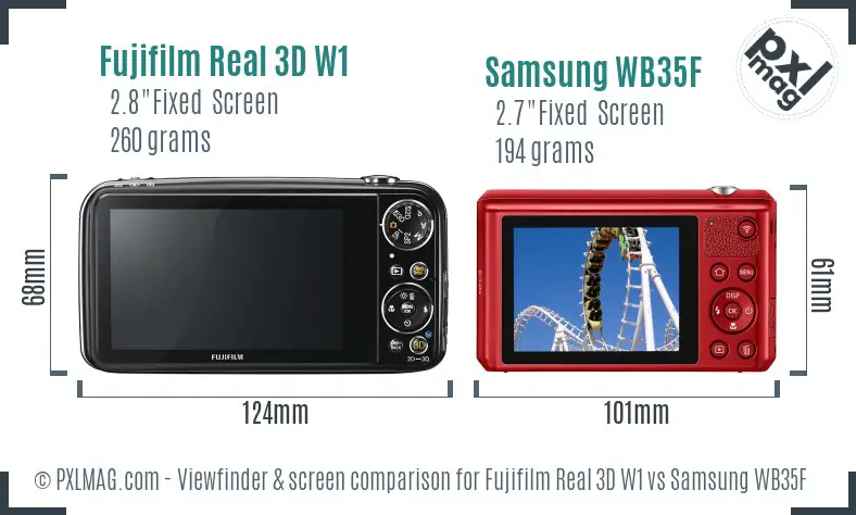 Fujifilm Real 3D W1 vs Samsung WB35F Screen and Viewfinder comparison Fujifilm Real 3D W1 vs Samsung WB35F Screen and Viewfinder comparison