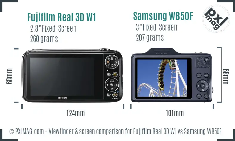 Fujifilm Real 3D W1 vs Samsung WB50F Screen and Viewfinder comparison