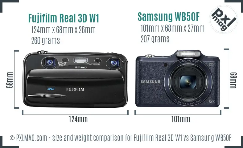 Fujifilm Real 3D W1 vs Samsung WB50F size comparison