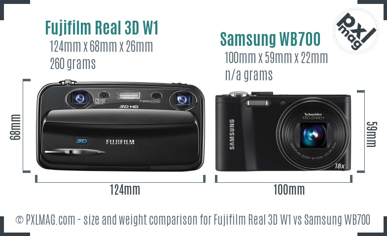 Fujifilm Real 3D W1 vs Samsung WB700 size comparison Fujifilm Real 3D W1 vs Samsung WB700 size comparison