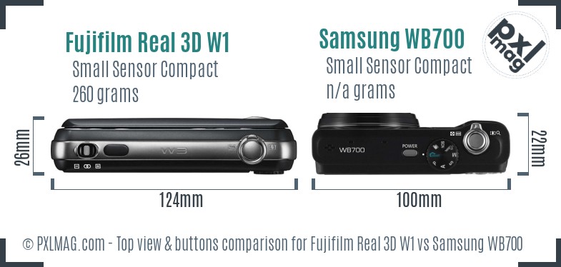 Fujifilm Real 3D W1 vs Samsung WB700 top view buttons comparison