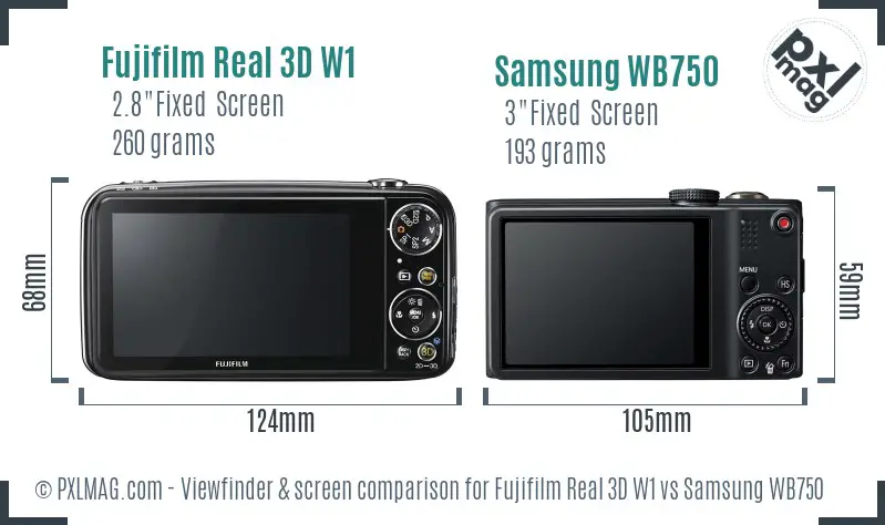 Fujifilm Real 3D W1 vs Samsung WB750 Screen and Viewfinder comparison