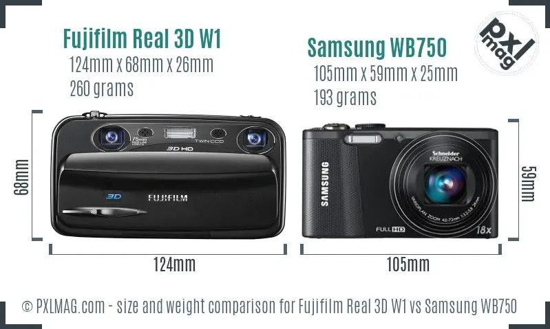 Fujifilm Real 3D W1 vs Samsung WB750 size comparison