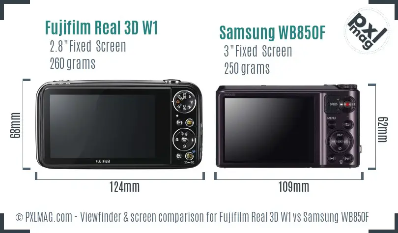 Fujifilm Real 3D W1 vs Samsung WB850F Screen and Viewfinder comparison