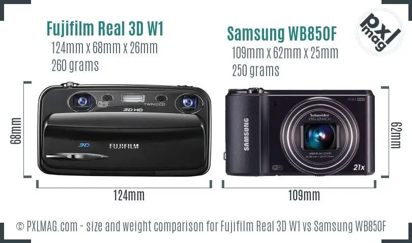 Fujifilm Real 3D W1 vs Samsung WB850F size comparison