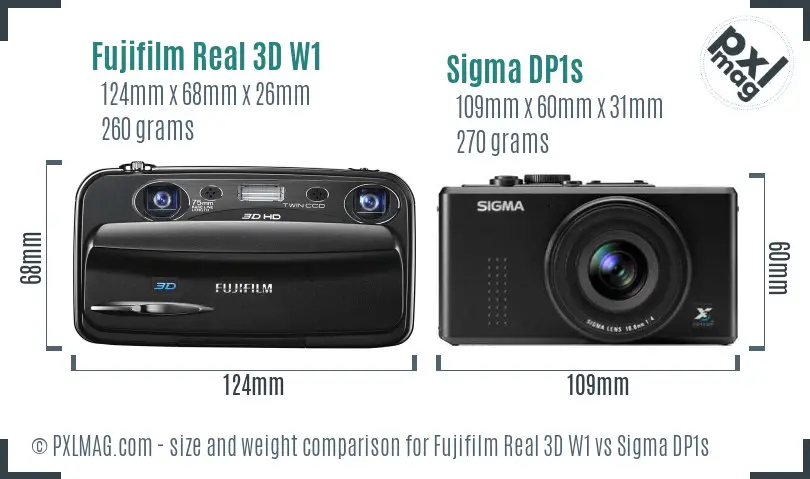 Fujifilm Real 3D W1 vs Sigma DP1s size comparison