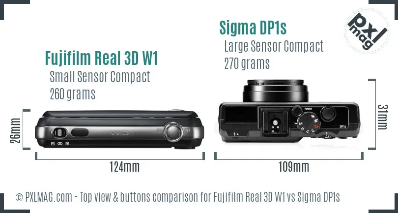 Fujifilm Real 3D W1 vs Sigma DP1s top view buttons comparison