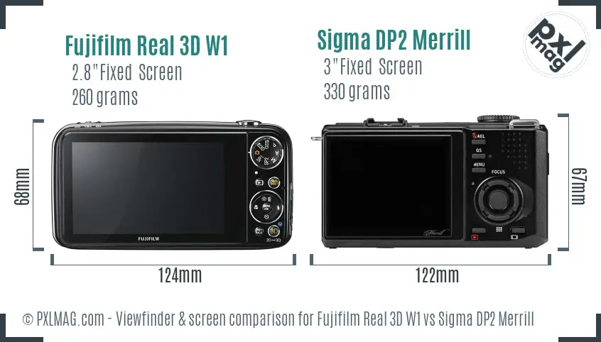 Fujifilm Real 3D W1 vs Sigma DP2 Merrill Screen and Viewfinder comparison