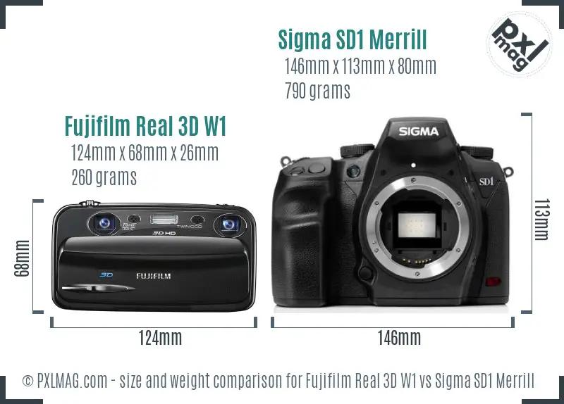 Fujifilm Real 3D W1 vs Sigma SD1 Merrill size comparison